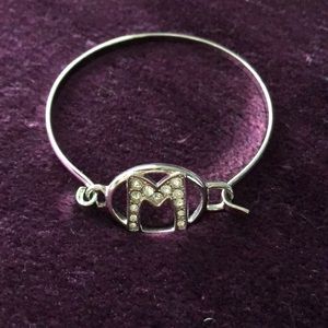 Rhinestone Silver M Initial Bracelet NWOT